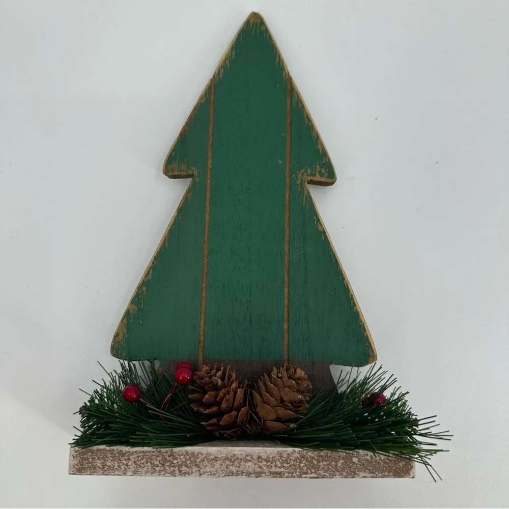 Rustic Wooden Christmas Tree Tabletop Decor Green Holiday Decoration READ